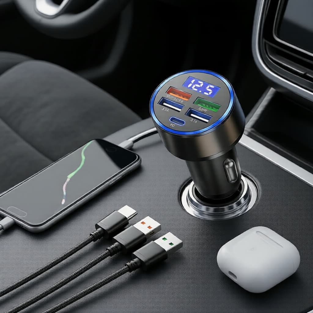 Divisor de Carregador Veicular, Carregamento Rápido PD USB-C, Adaptador Universal de Tomada Tipo C