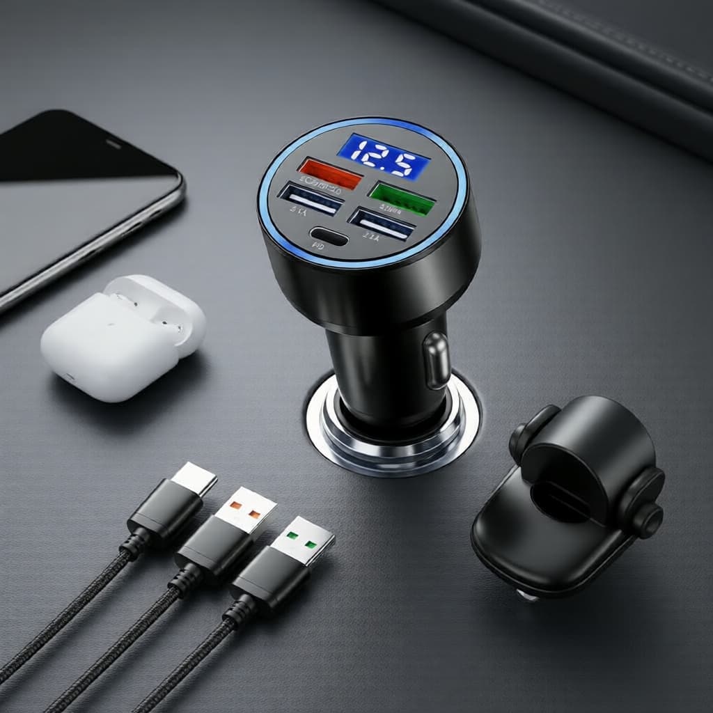 Carregador Veicular Universal USB-C, Carregamento Rápido PD, Adaptador Divisor de Tomada Tipo C
