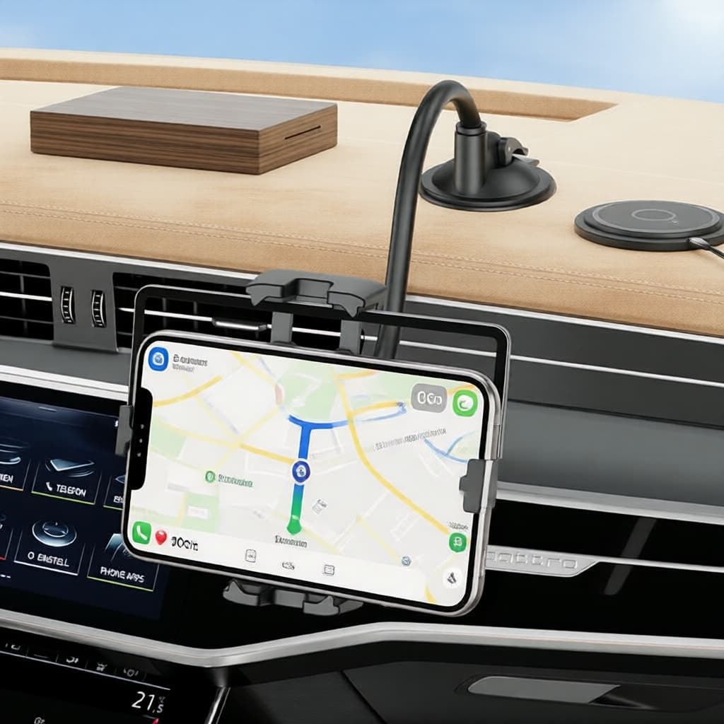 Suporte Ajustável para Tablet e Celular 260 mm para Carro, Braço Longo Flexível, Antitremor, Rotação 360°