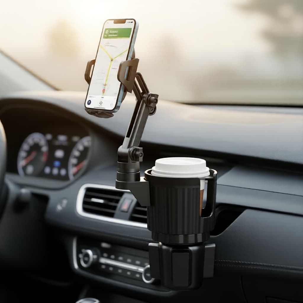 Suporte de telefone 2 em 1 para carro com rotação 360° – Compatível com smartphones e uso em viagens