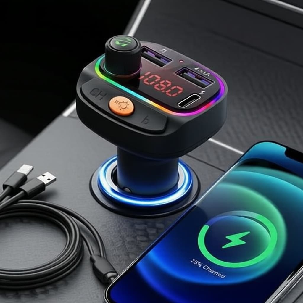 Carregador Veicular 250W PD 4 Portas USB, Transmissor FM Bluetooth 5.3 para Carregamento Rápido