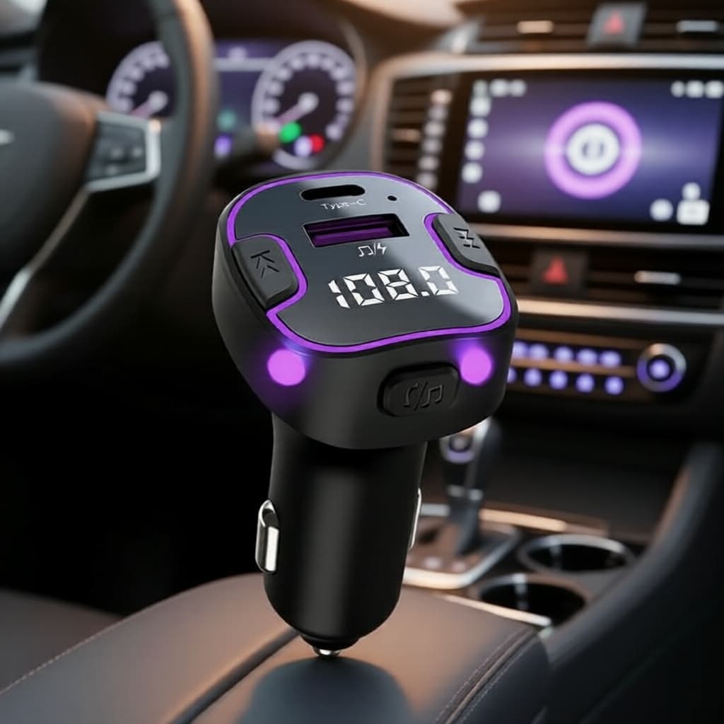 Carregador Veicular Tipo-C, Transmissor Bluetooth 5.3 FM, Aux Handsfree, Leitor de Disco U Wireless
