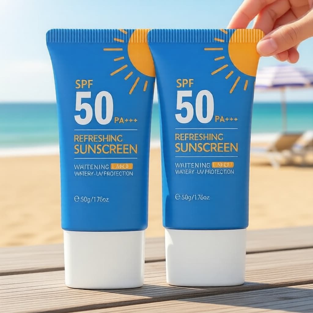  LAIKOU Protetor Solar Facial Loção 50g, FPS50 PA+++, Proteção UV, Aquoso, Com Cor & Clareador
