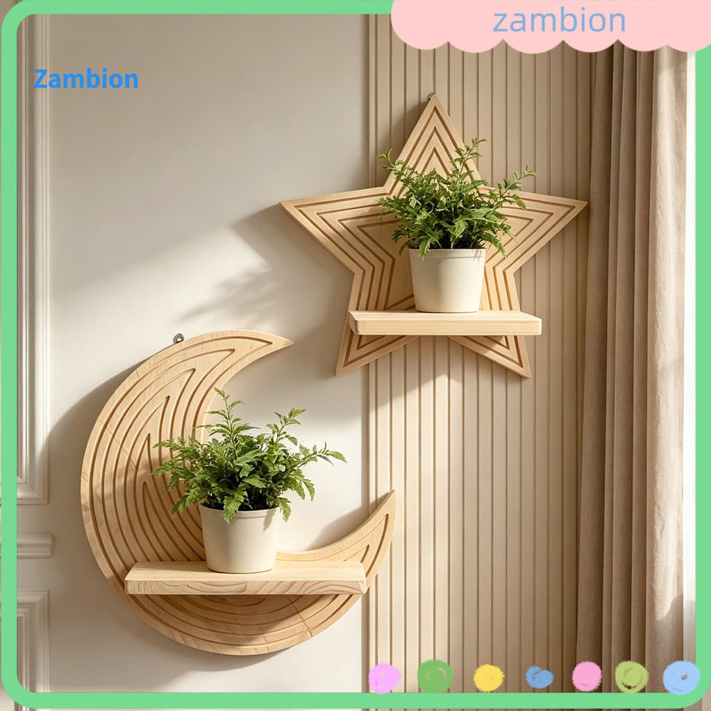 Moon Star Prateleira De Parede Boho Prateleiras Flutuantes De Madeira Suporte De Plantas Montado Na Para 