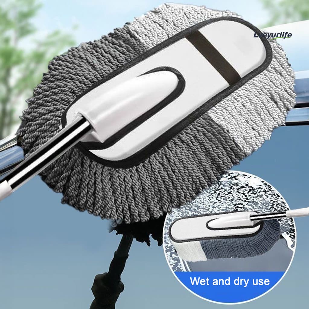 Kit Extensível De Limpeza De Poeira De Carro Lveyurlife Com Cabeça De Microfibra Macia E Escova De Aro Rígido Alça Teles
