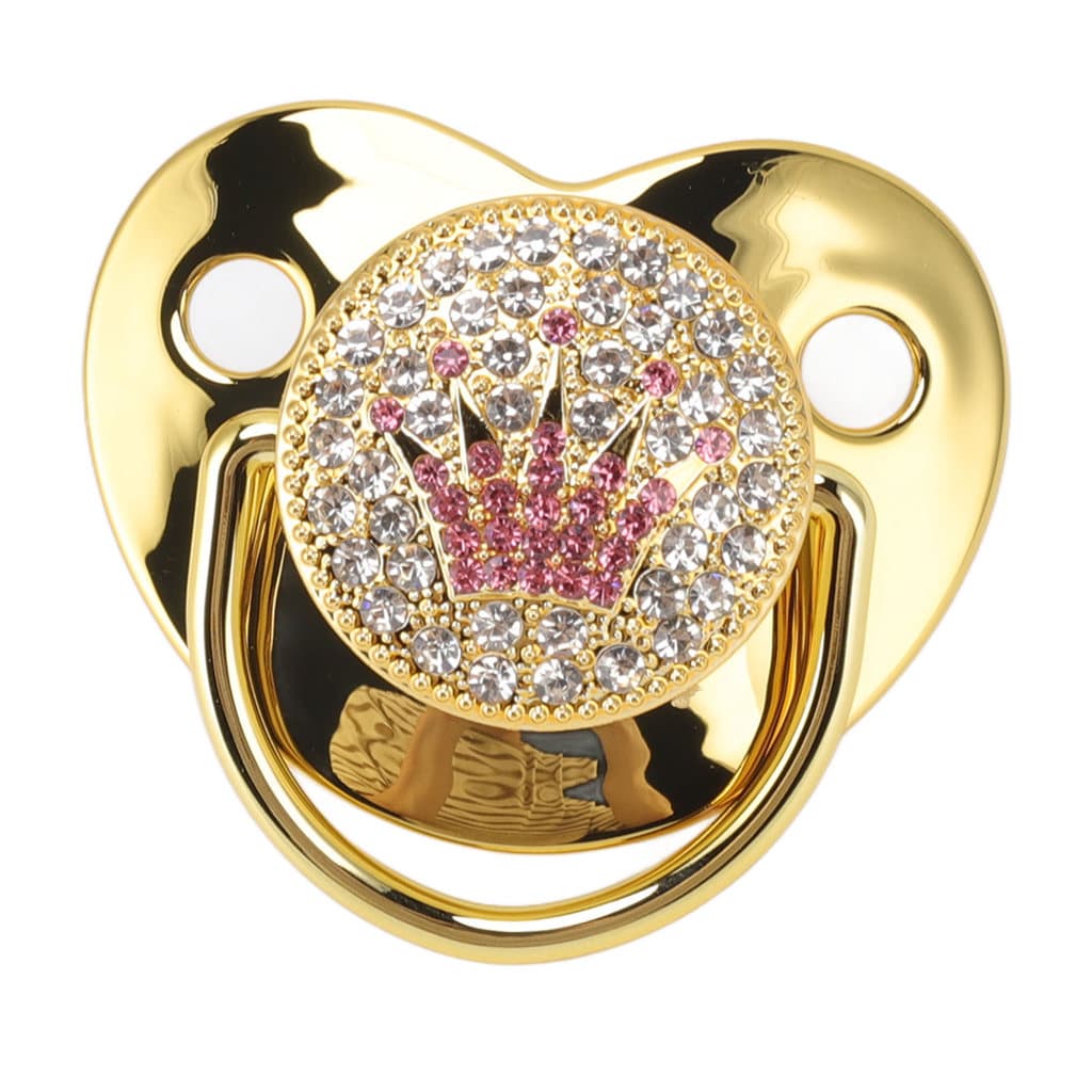 ((Venda quente) Pin Baby Diamond Chupeta Baby Point Diamond Chupeta sem BPA Silicone Chupeta de bebê M Gold