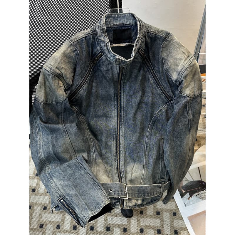 Angustiado desconstrução ombro almofada Denim jaqueta masculina Design curto sentido macacão topo primavera outono ameri