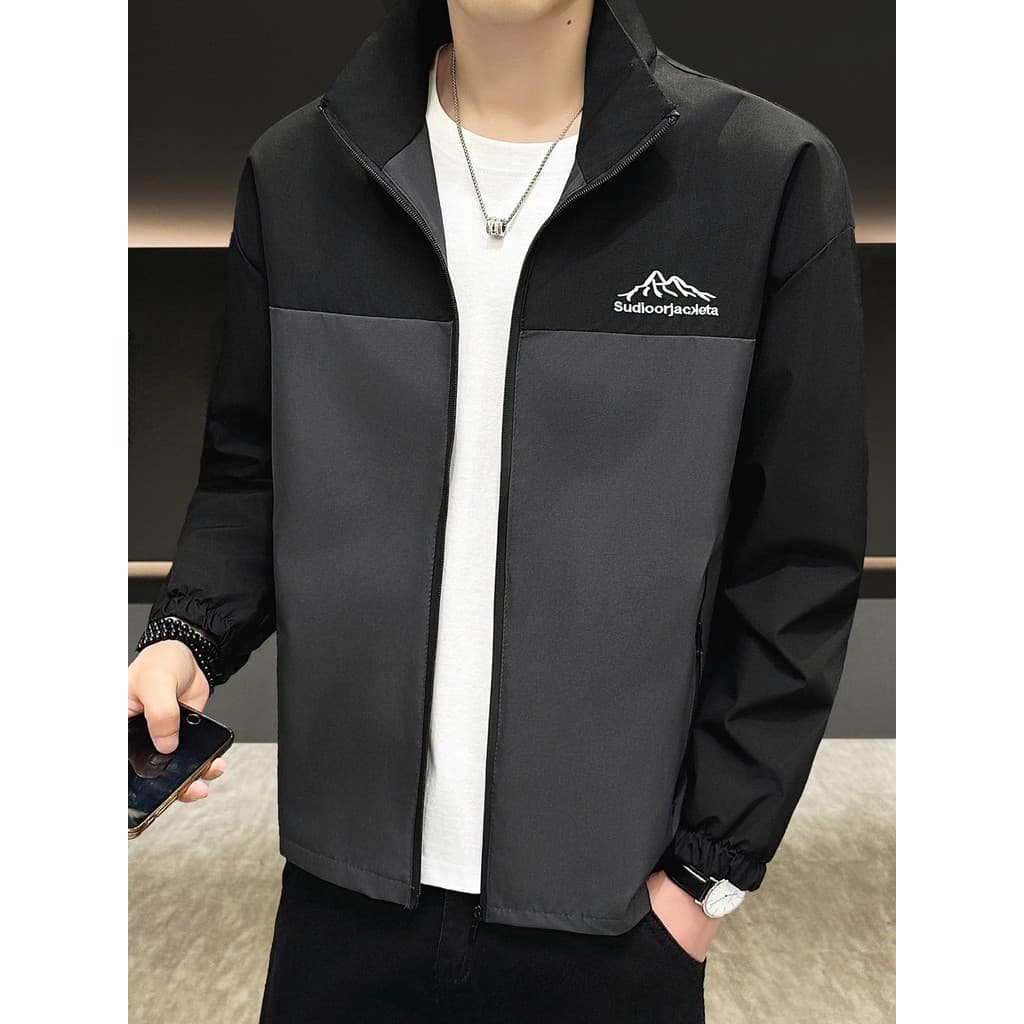Primavera outono jaqueta masculina Casual na moda gola alta jaqueta masculina à prova de vento jaqueta impermeável fina 