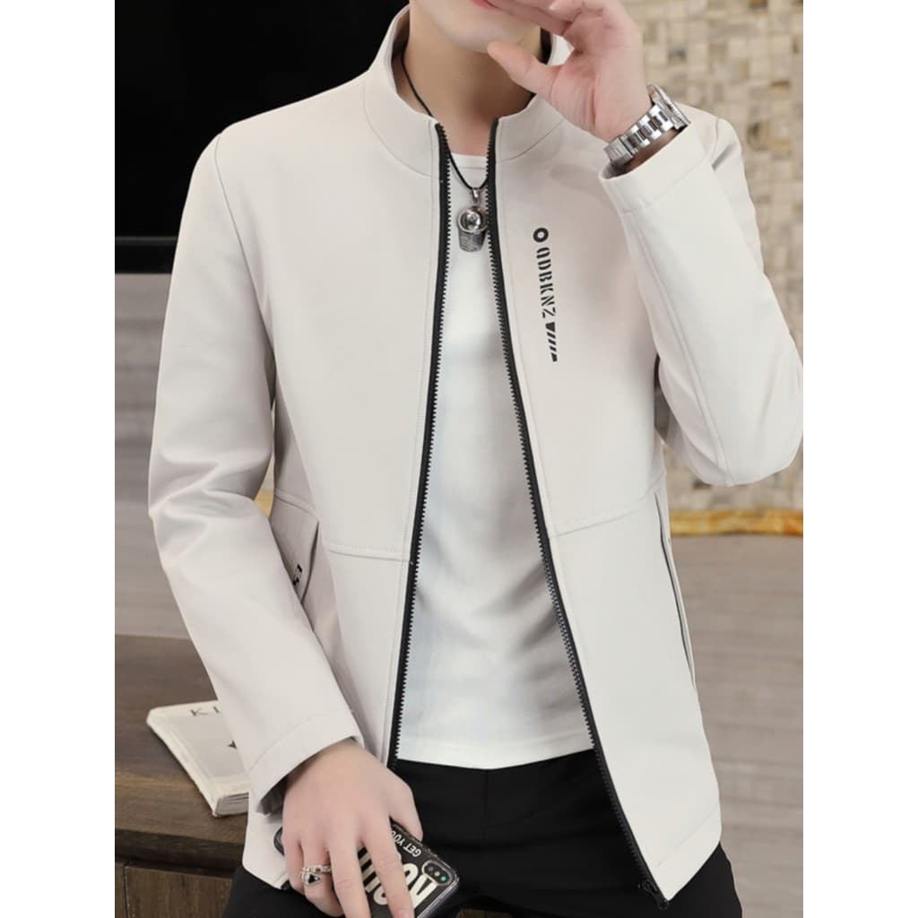 Primavera outono jaqueta masculina na moda versão coreana gola alta jaqueta fina Casual masculino topo fino-ajuste bonit