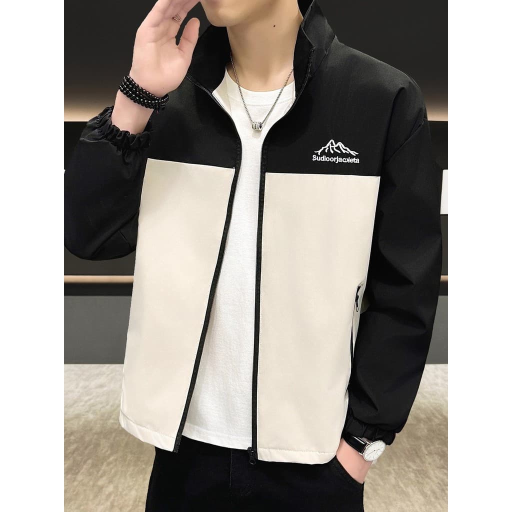 Primavera outono jaqueta masculina na moda Casual gola alta jaqueta masculina à prova de vento jaqueta impermeável fina 