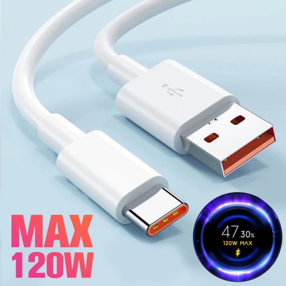 Cabo de Carregamento Rápido Turbo Extremamente Rápido de 120W USB Tipo-C 6A para Todos os Telefones Xiaomi