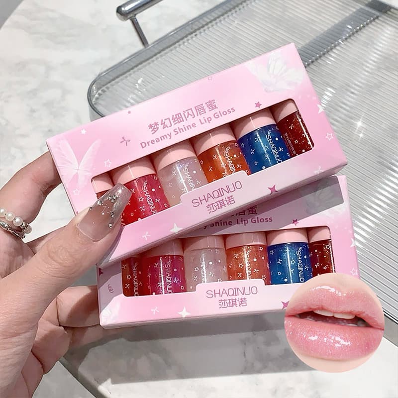 Conjunto De Brilho Labial Cápsula De 6 Peças SHAQINUO Dreamlike-Acabamento Brilhante De Água , Hidratante E Não Pegajoso