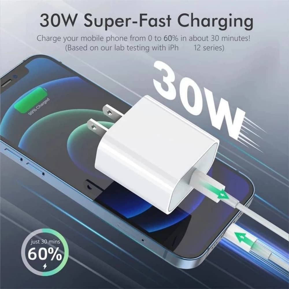 Novo Adaptador de Carregador Rápido USB-C PD 30W + Cabo de Carregamento Rápido para iPhone 14 13 11 Pro Max Xs XR X 8