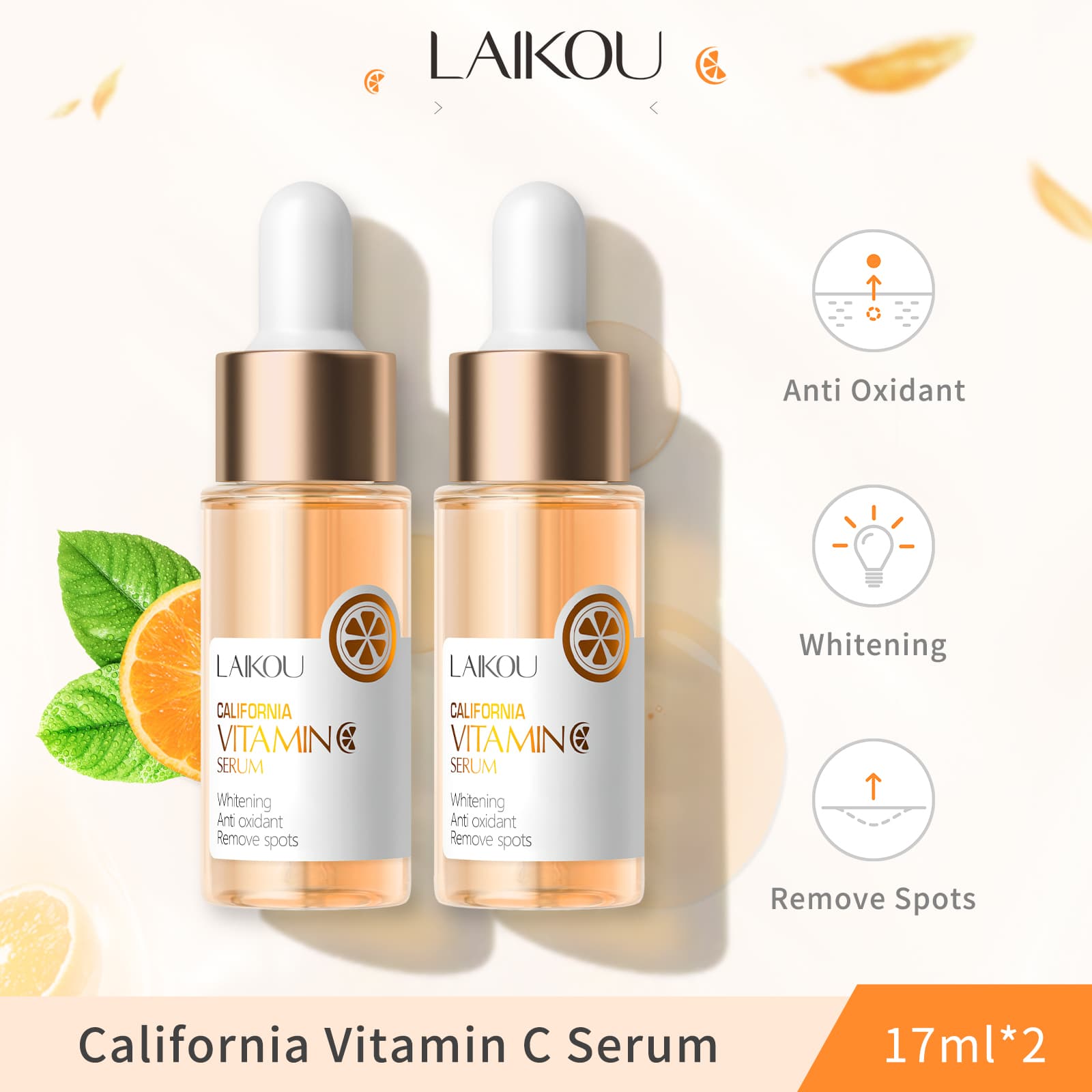 LAIKOU Vitamina C Soro Clareador Anti Rugas Sardas Essência Cuidados Com A Pele 2pcs