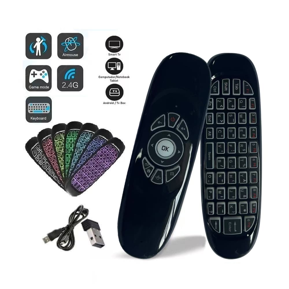 Controle Remoto Universal Sem Fio De 2.4 Ghz Para TV Air Mouse Teclado Backlight LED Smart