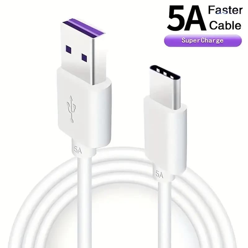 Cabo USB Tipo C de Carregamento Rápido 5A - Carregue Seus Telefones e Tablets Samsung, LG e Android Instantaneamente!