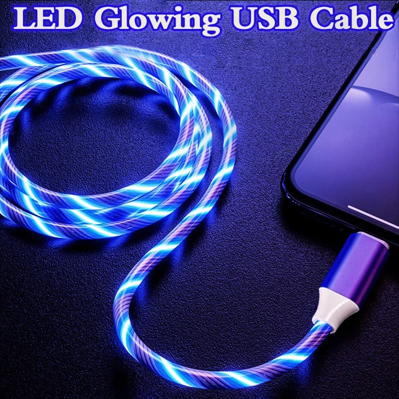 Cabo De Recarga Rápida Com Brilho Fluxo Luminoso Micro USB LED Para Carregador De Acessórios Telefone Samsung Xiaomi