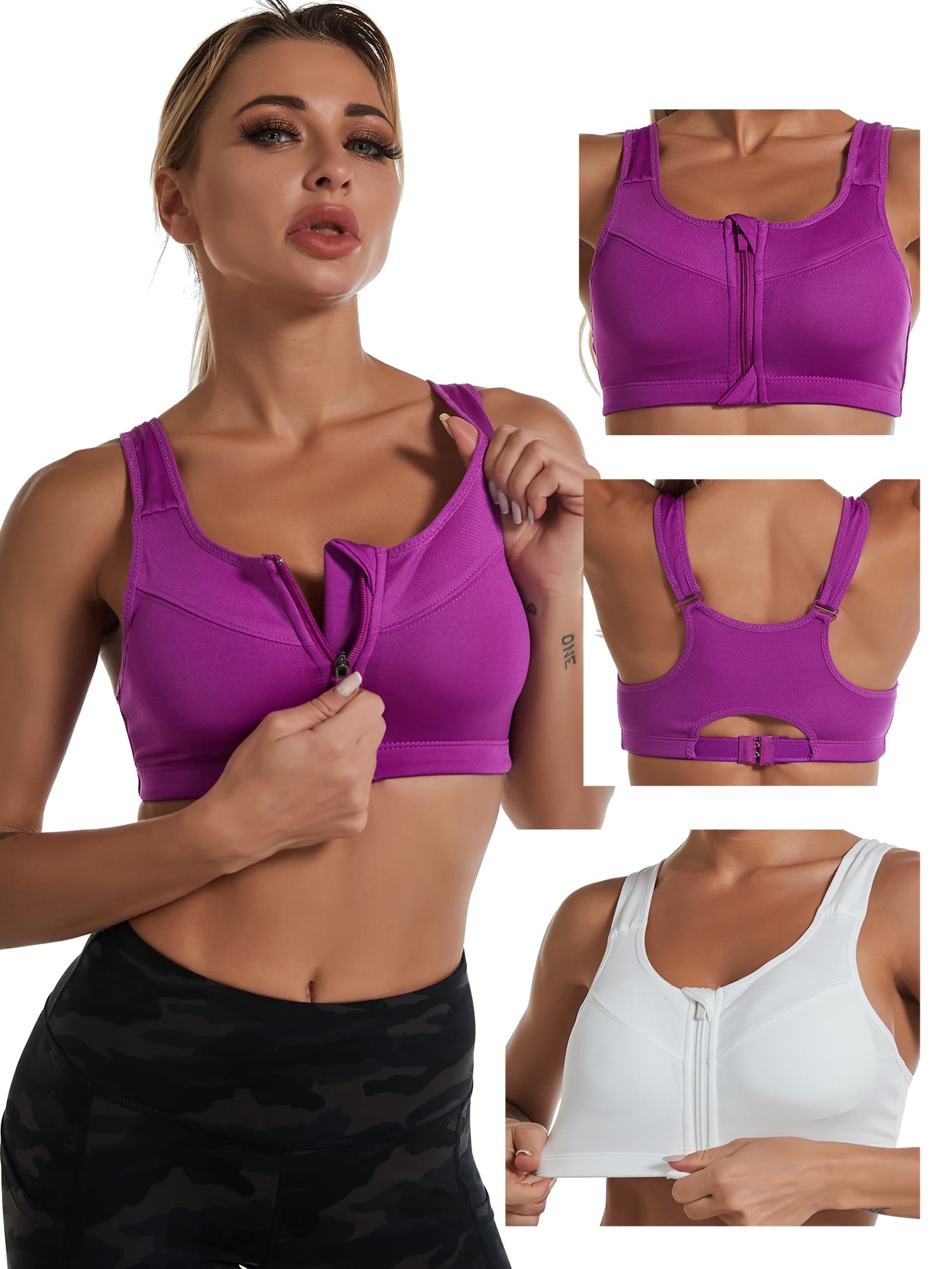 Sutiã esportivo com zíper frontal, sem fio, Push-Up, Yoga, Fitness, à prova de choque, corrida, roupa íntima feminina