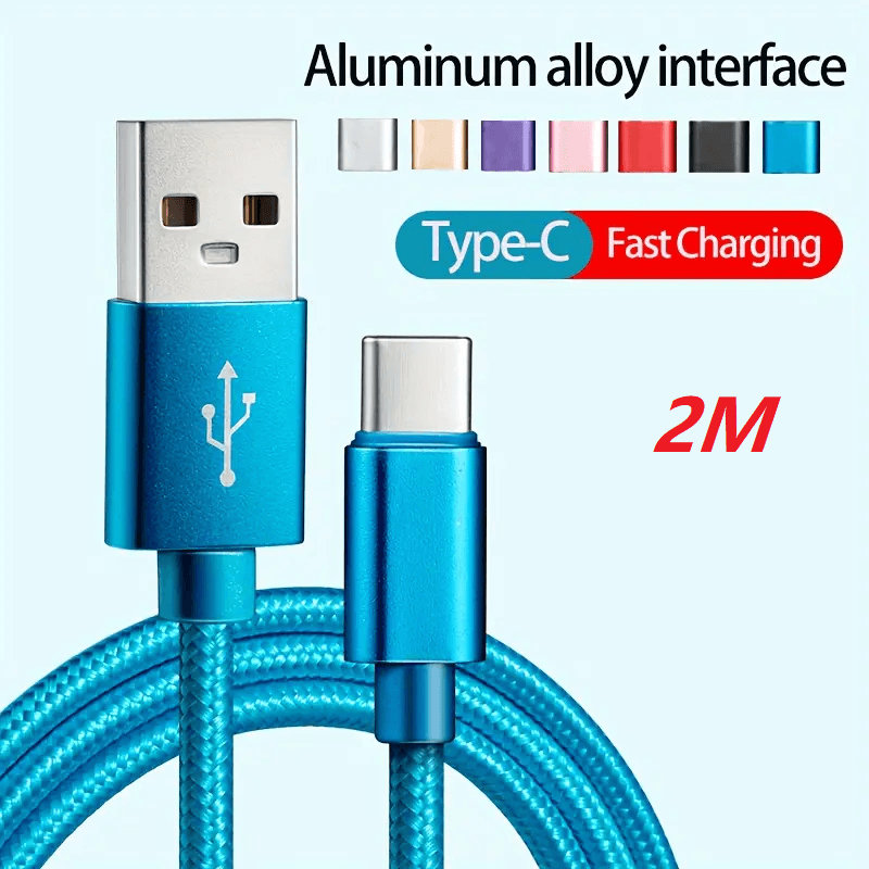 Cabo USB Tipo C De Carregamento Rápido De 2 M De Comprimento Para Samsung , Redmi E OnePlus-Transferência De Dados De Al