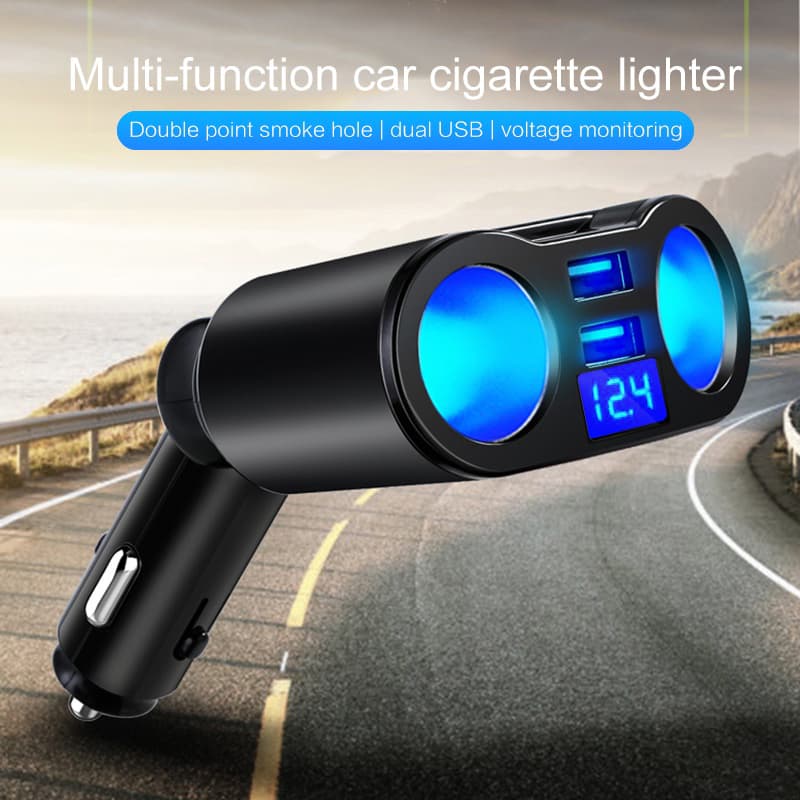 Adaptador de Carregador USB Duplo 3.1A 4 em 1 com Display LED, Divisor de Soquete de Isqueiro 12-24V, Carregador Rápido