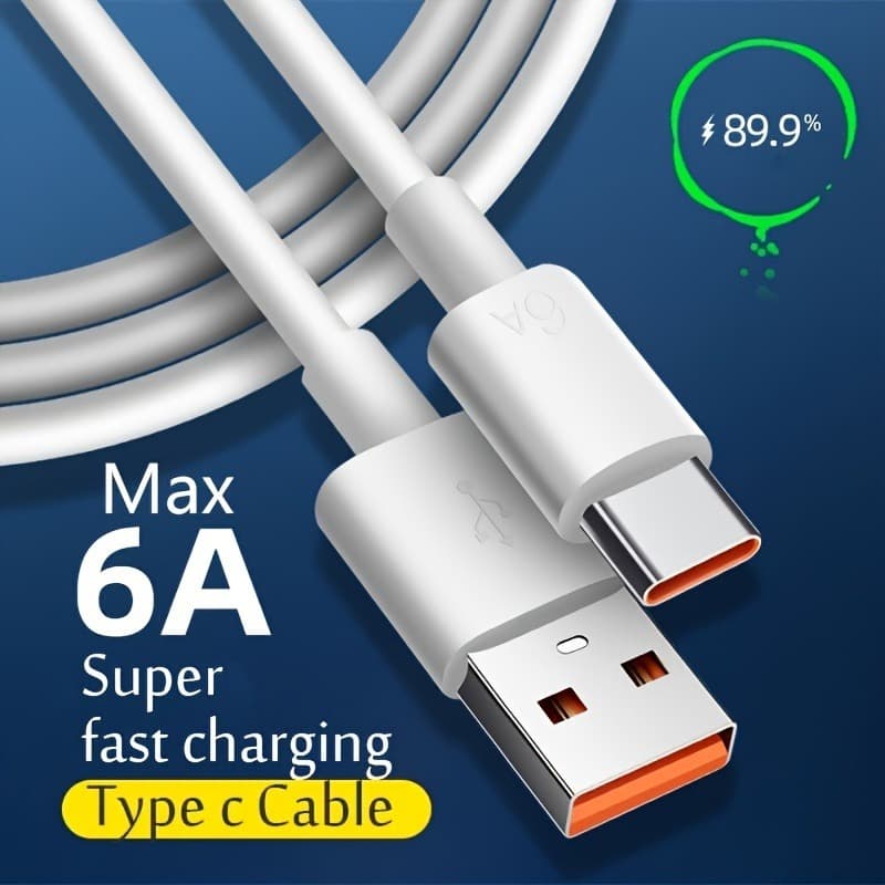 Cabo de Dados 6A TYPE-C Compatível com Huawei, Xiaomi, Vivo, Glory, Redmi para Carga Rápida, 1 Metro.