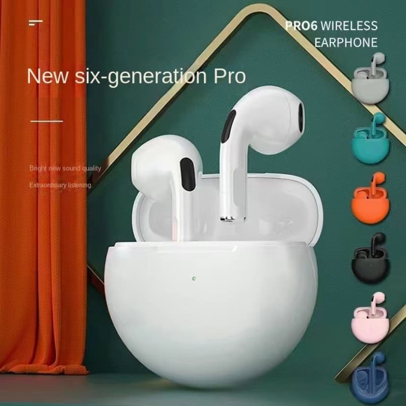 Pro6 Fone De Ouvido Bluetooth Redução De Ruído Toque Estéreo Sem Fio Fones TWS De Alta Qualidade Para Todos Os Telefones