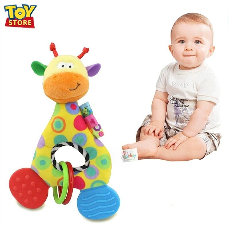  Chocalho de Bebê Macio Pelúcia Mordedor Brinquedos de Mão Sino Girafa Infantil Boneco Algodão