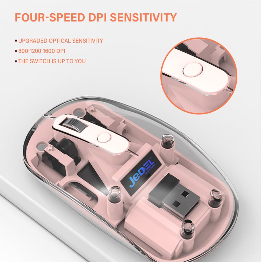  Mouse Gamer Sem Fio Transparente Alta Precisão Rastreamento Óptico Design Ergonômico Mouse Computador Silencioso