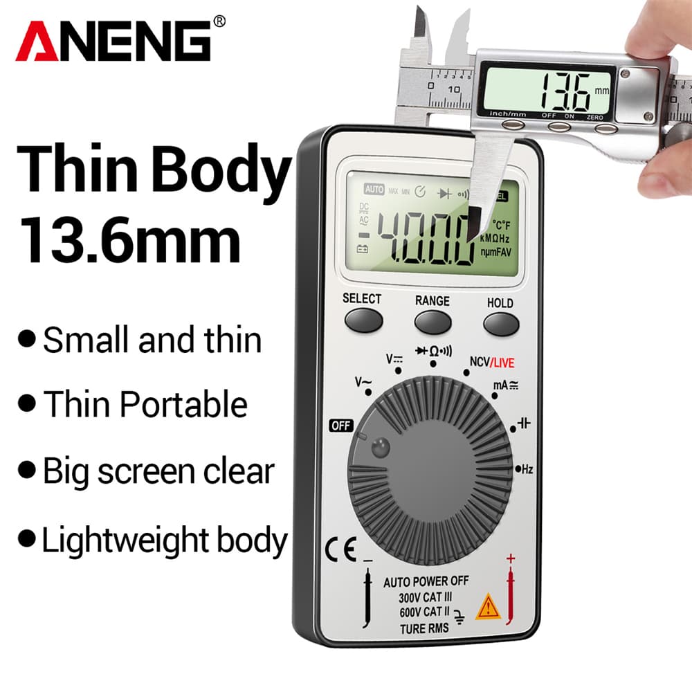 ANENG AN101 Mini Multímetro Digital-1999 T-RMS AC/DC Tester Com Funções NCV , Capacitância E Voltímetro