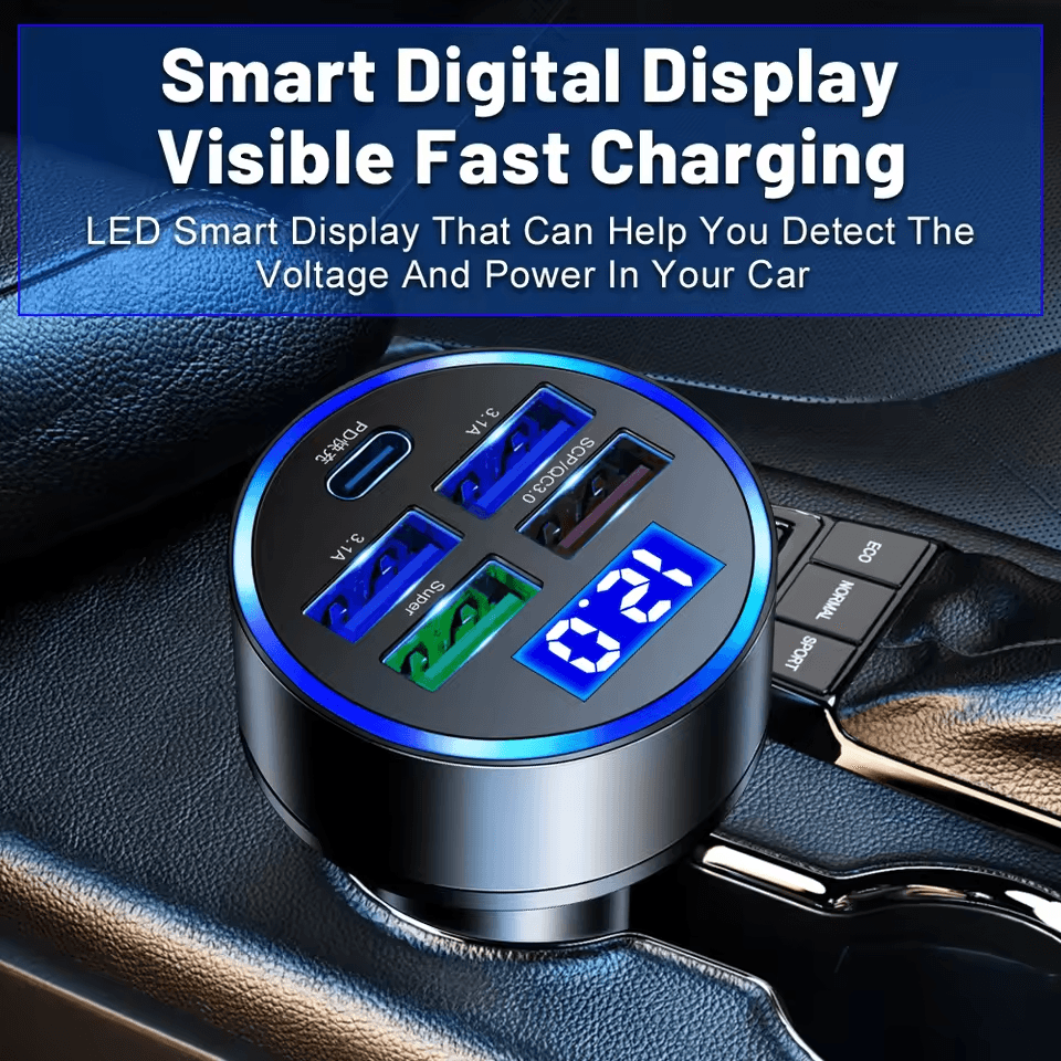 Carregador Veicular de 5 Portas com Quick Charge Pd Qc3.0 Adaptador Usb Tipo C para Carro
