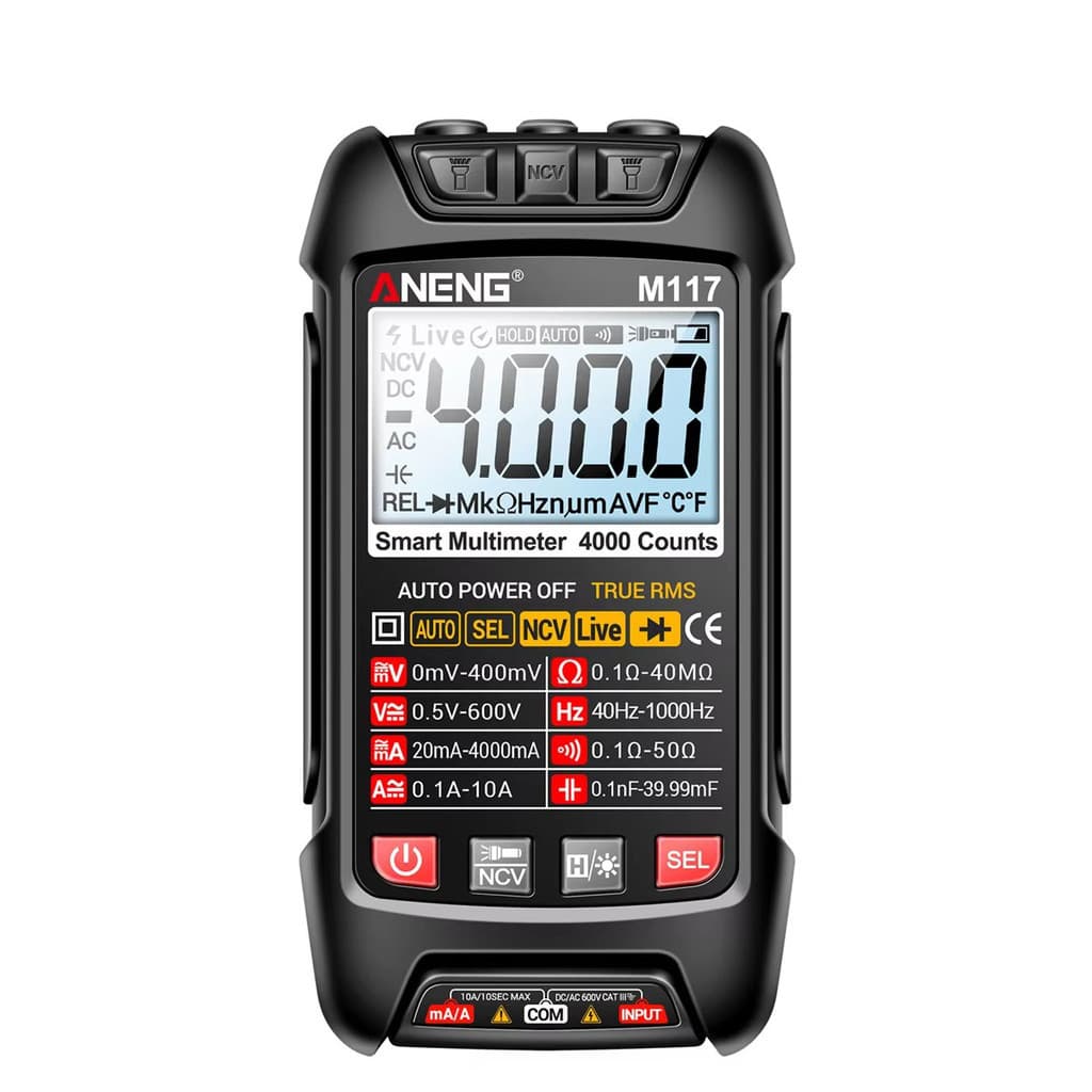  ANENG M117 Multímetro Digital Inteligente 4000 Contagens, RMS Verdadeiro Teste de Tensão e Corrente AC/DC, Preto