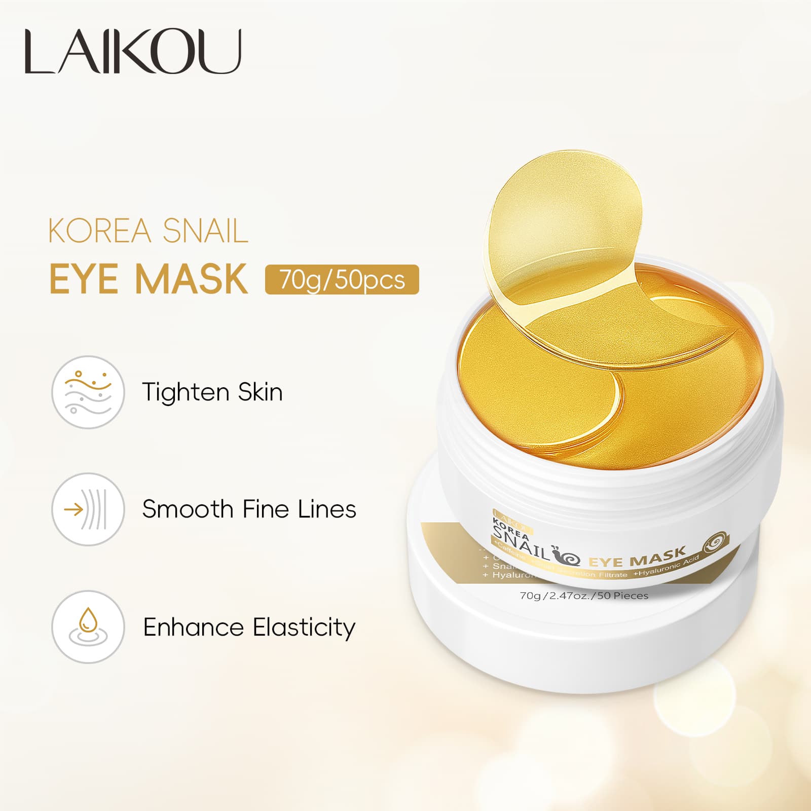 LAIKOU Máscara De Olho De Caracol Dourado Remover Rugas Patch Círculo Escuro Anti-Idade 50pcs