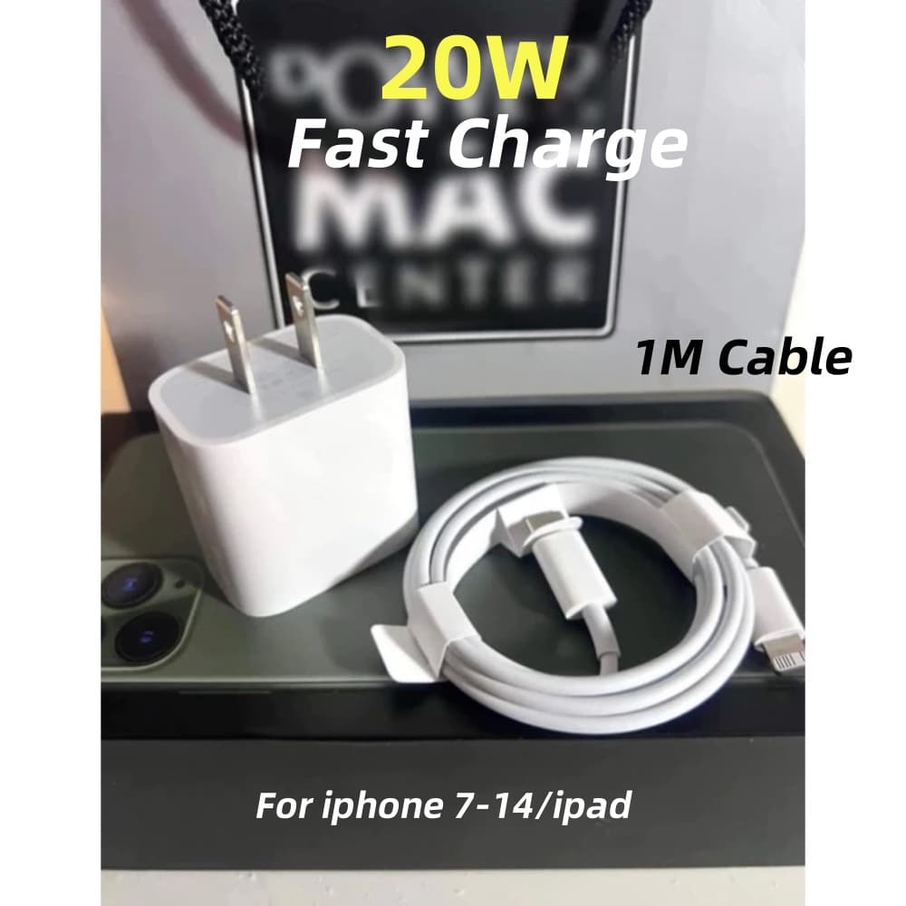 Adaptador De Carregador Super Rápido De 20w Pd E Conjunto De Cabo De Carregamento Rápido Para Iphone 7-14 Ou iPad
