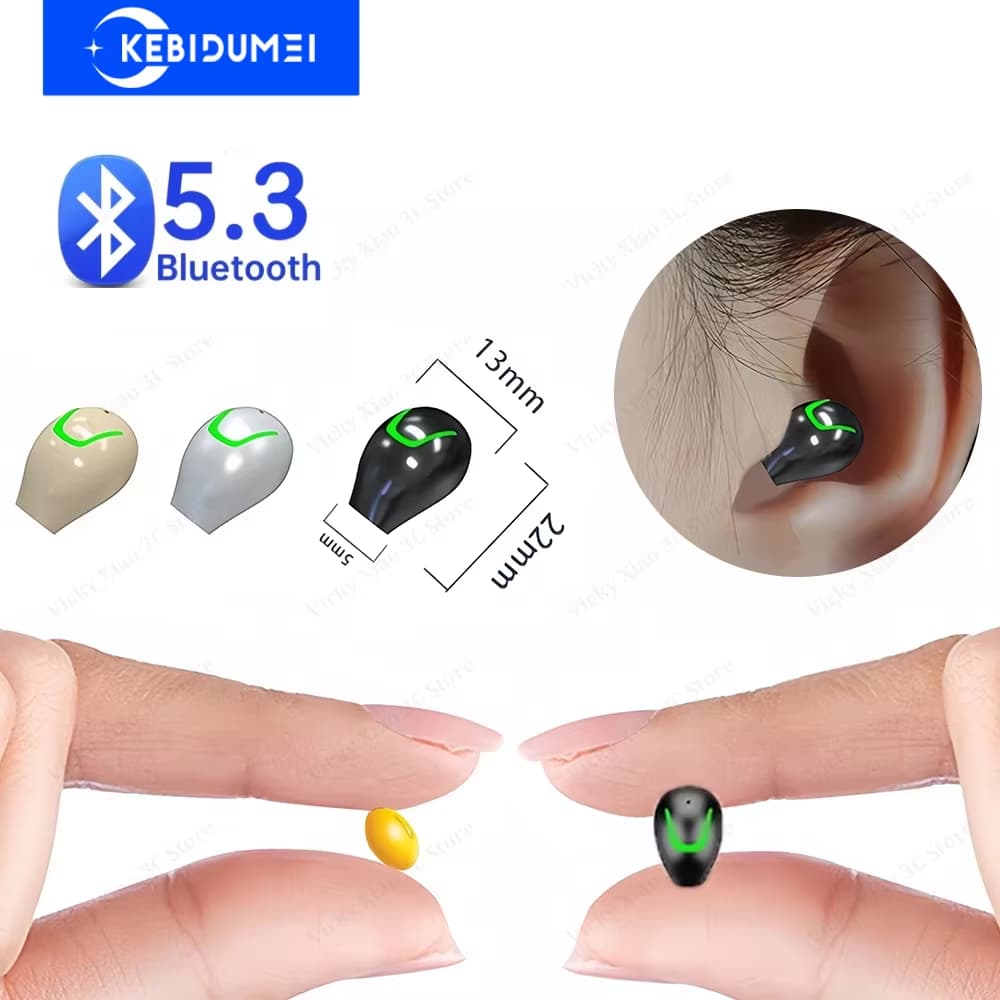  Fone de Ouvido Mini Invisível Bluetooth 5.3 TWS Fones de Ouvido Sem Fio HiFi Intra-Auriculares com Microfone e Redução