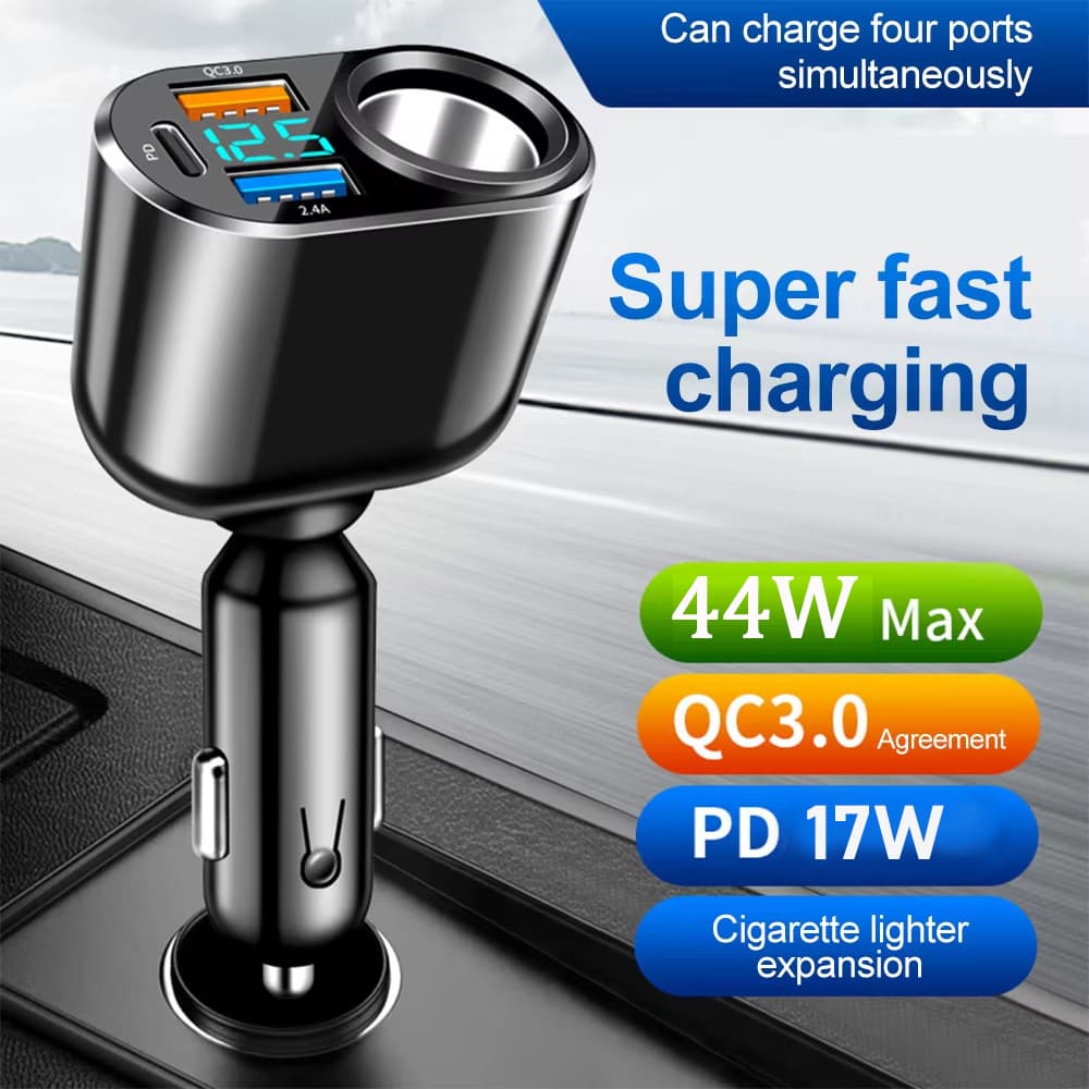  Carregador de acendedor de cigarros automotivo QC3.0 com USB, carregador rápido para telefone, adaptador universal de