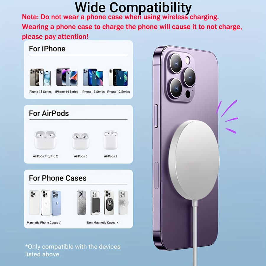  Novo Carregador Sem Fio, Carregador Magnético Rápido Sem Fio de 15W Almofada de Carregamento Sem Fio Para IPhone 15 14