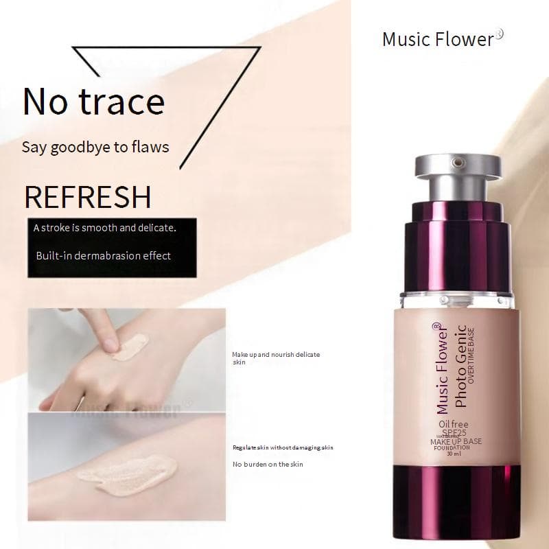 Base Fosca À Prova D'água Music Flower SPF25-12H De Longa Duração , Acabamento Natural Rosado Semelhante Pele , Líquida