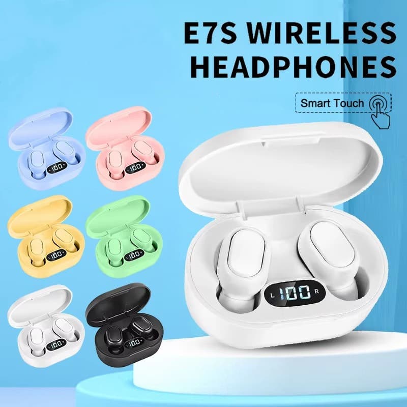 Fones de ouvido E7S TWS com microfone e Bluetooth, fones estéreo 9D HiFi, fone sem fio para todos os telefones