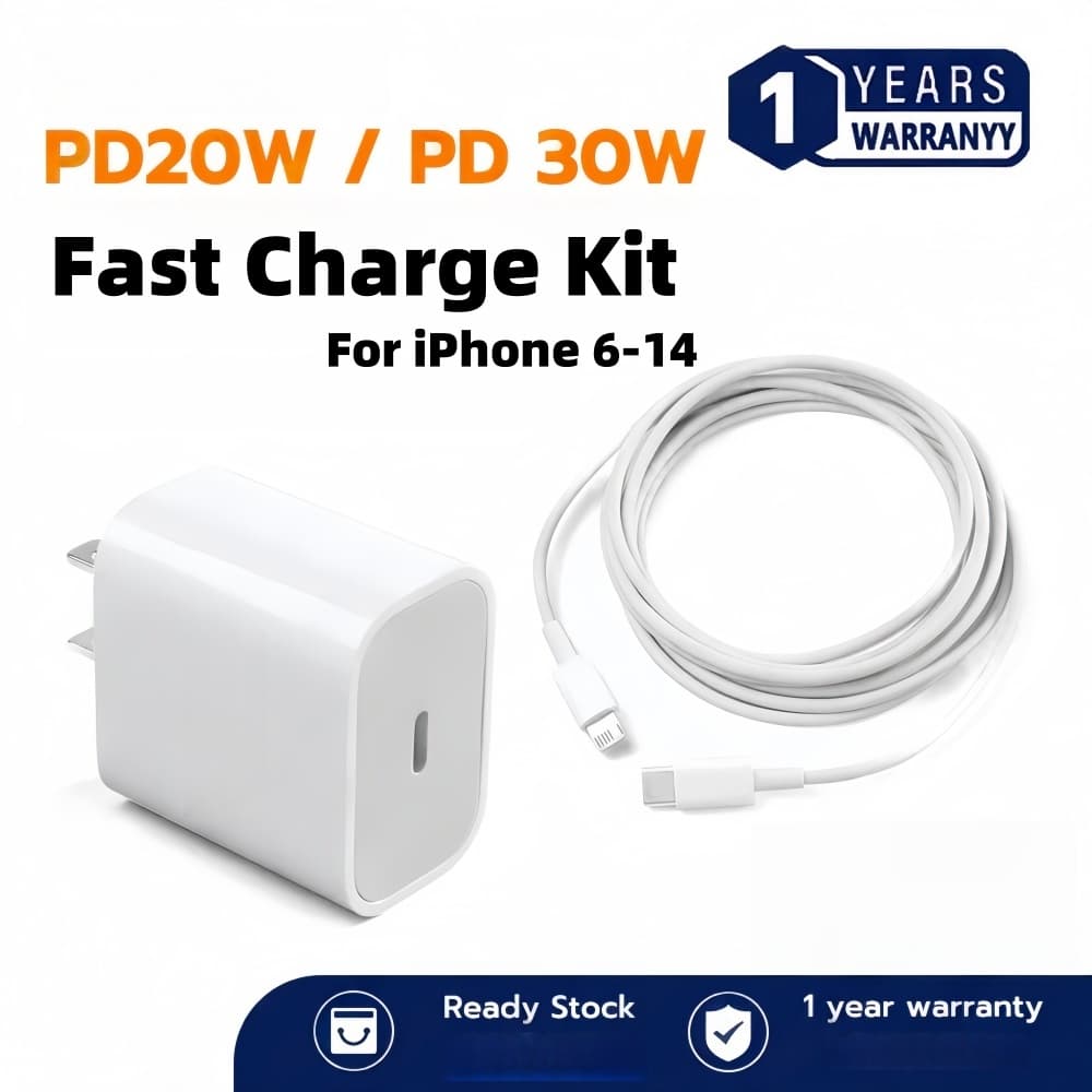 Cabo de Carregamento Rápido Tipo-C para L + Kit de Carregador Rápido PD 20W para iPhone 8-14 Pro Max e iPad