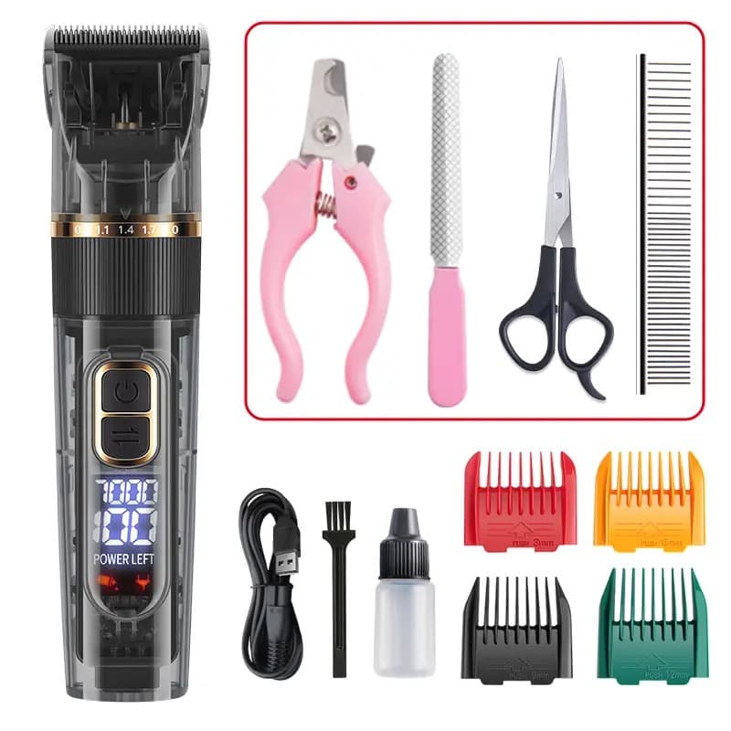 Conjunto De Aparador De Pêlos De Animais De Estimação Lâmina Cerâmica De Titânio Carregamento Usb , Shampoo Para Cachorr