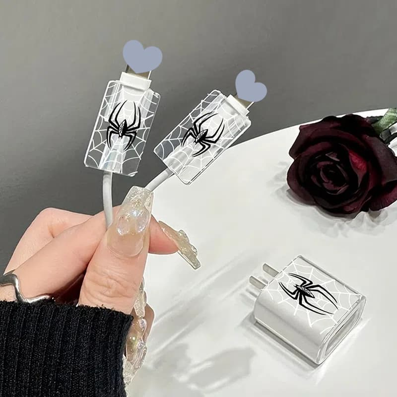  3 peças preto aranha carregador de cabeça 20w cabeça de carregamento 18w carregador rápido protetor de estojo cabo de