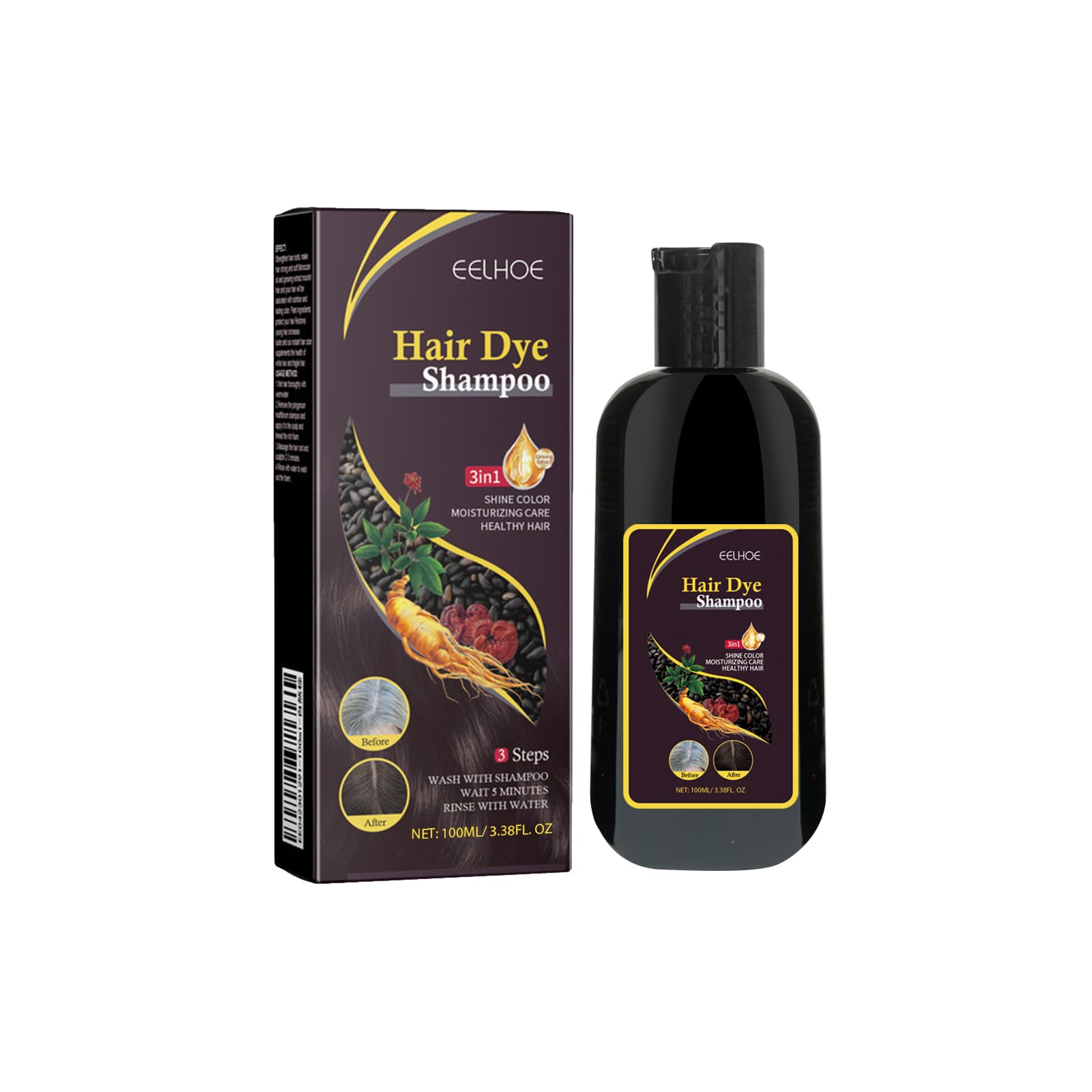Novo Shampoo Eelhoe Branco para Preto Extrato Hidratante para Limpeza e Alisamento de Cabelo.