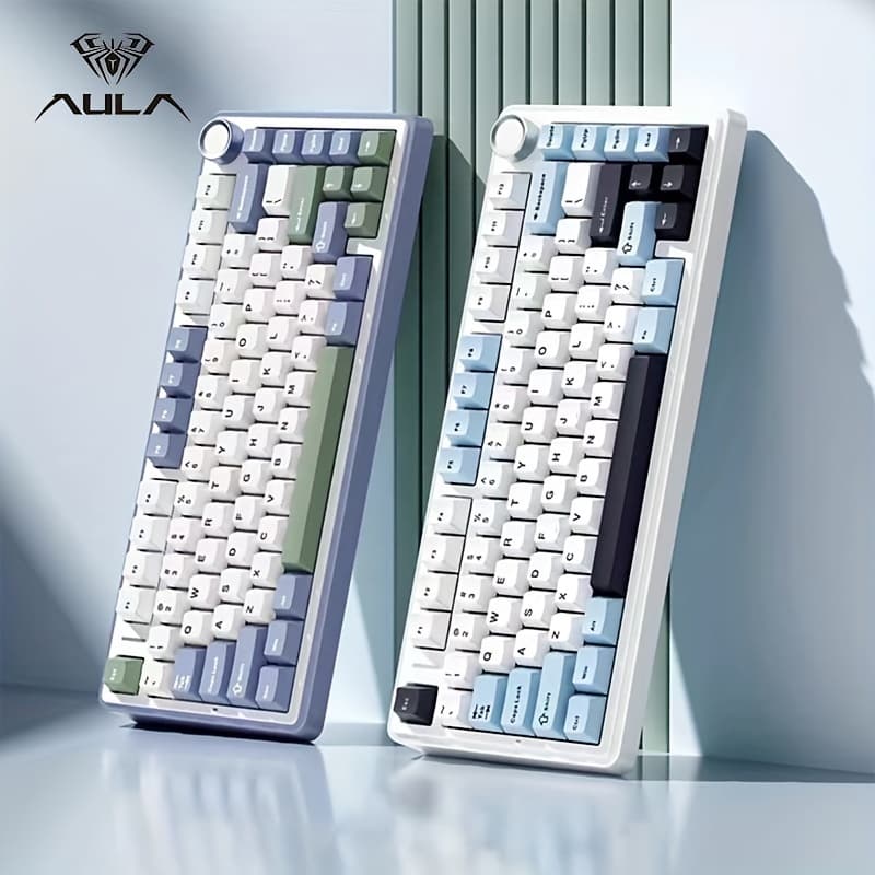 Teclado Mecânico Bluetooth 2.4G AULA F75 com Layout 75%, Estrutura em Gaxeta, Troca Quente de Teclas, RGB, Teclado para