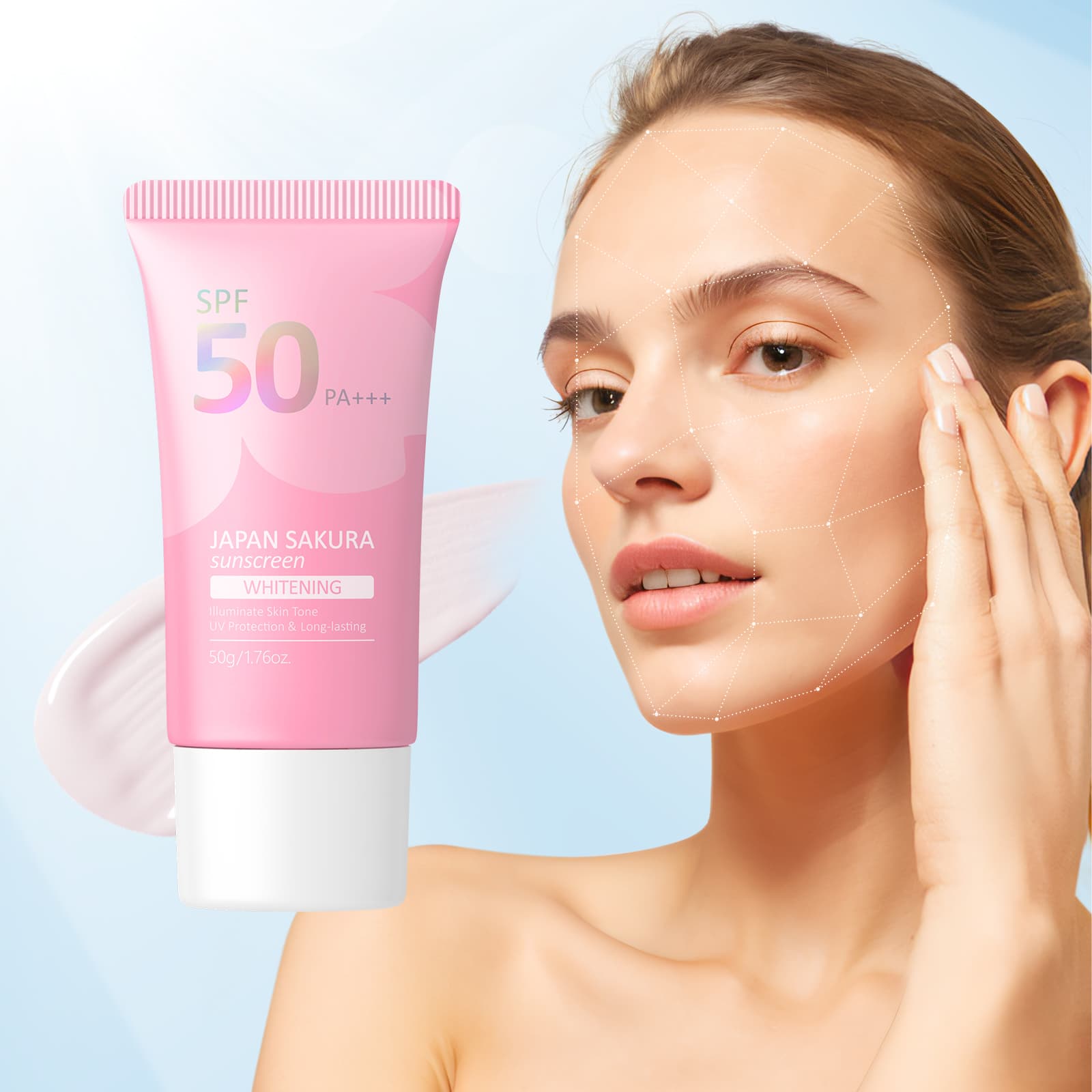  LAIKOU Protetor Solar Japonês Sakura Ilumina Tonifica Creme de Proteção Solar FPS UV Clareador Hidratante Longa Duração
