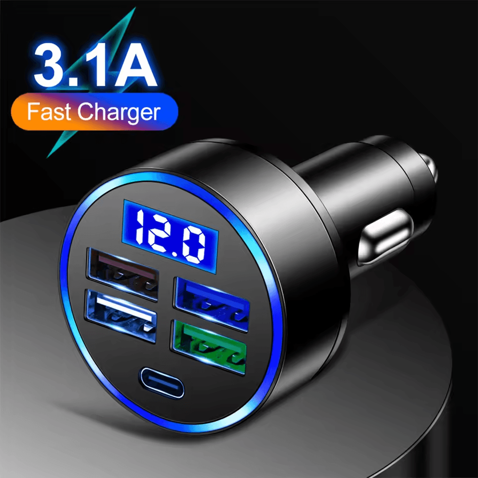 100W 5 Portas Carregador de Carro Carregamento Rápido PD QC3.0 USB C Carregador de Celular para Carro Adaptador Tipo C