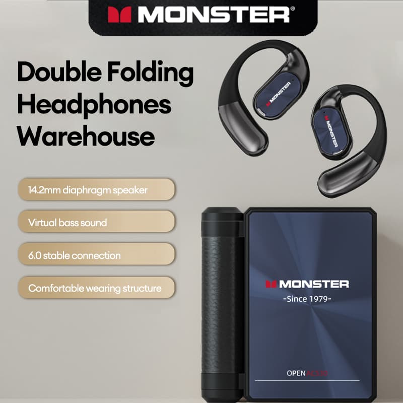  Fones de ouvido MONSTER AC530 com condução óssea, design aberto, Bluetooth 6.0, sem fio, bateria de alta capacidade,