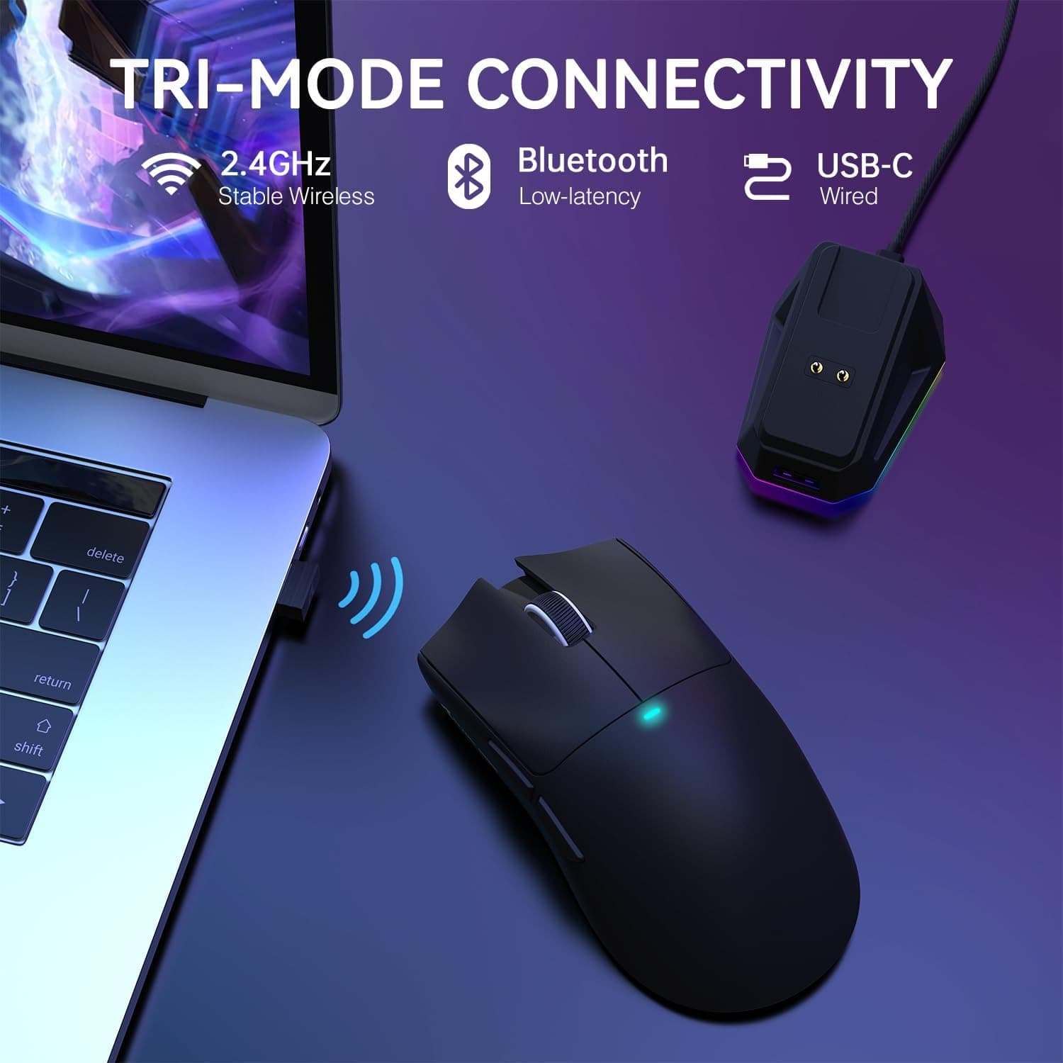 Mouse Gamer Attack Shark X11 Tri-Modo, Sensor Óptico PAW3311, Sem Fio 2.4G Bluetooth com Fio, Ergonômico, Presente para