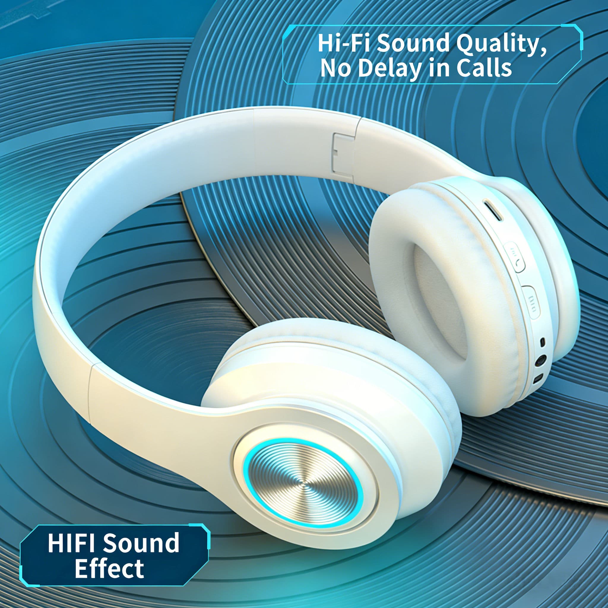 Fones de ouvido Bluetooth com som envolvente estéreo HiFi, fones de ouvido dobráveis com redução de ruído ANC, fones de