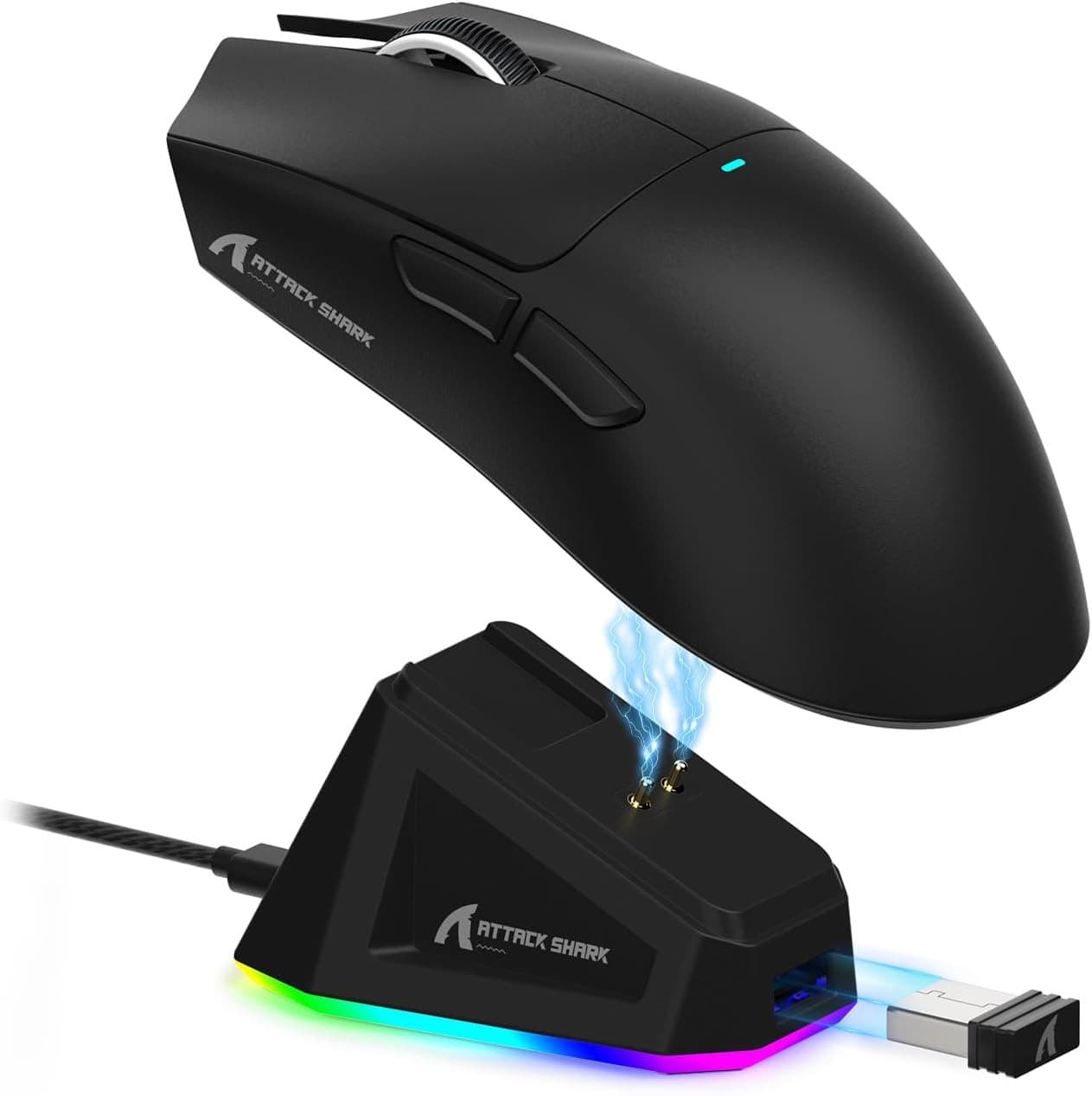  Mouse Gamer Sem Fio Shark X11 com Base de Carregamento RGB, Tri-Modo 2.4G/Com Fio USB-C/Bluetooth, 22K DPI, Sensor