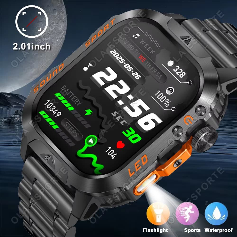 Militar Smartwatch Relógio De Fitness 2.01 " Chamada Sem Fio Inteligente À Prova Dwaterproof Água Esporte Relógios Pulso